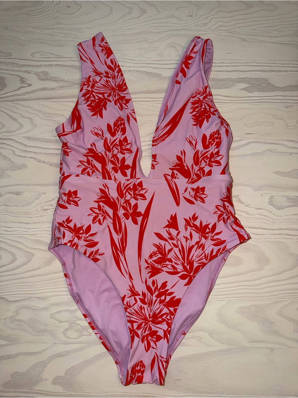 BCBGMaxAzria Pink One-Piece Swimsuit with Red Floral Print